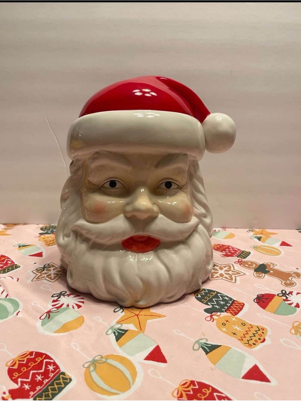 Santa Ceramic Cookie Jar - Red and White Holiday Treat Jar